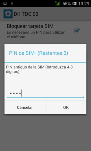 Introduzca su PIN antiguo de la SIM y seleccione OK