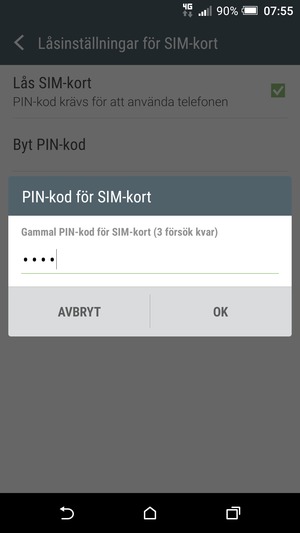 Ange din Gamla PIN-kod för SIM-kort och välj OK