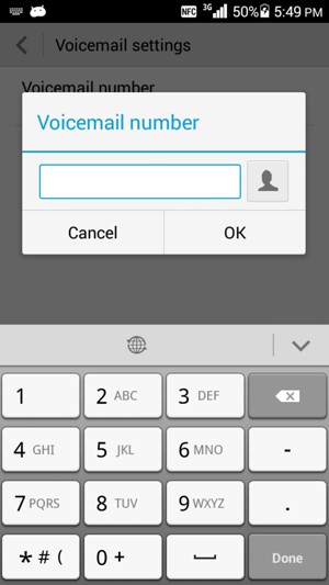 Enter the voicemail number and select OK