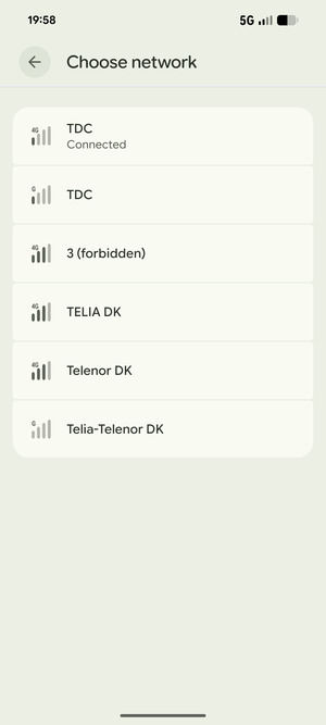 Select a network operator from the list