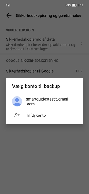Vælg din sikkerhedskopi-konto