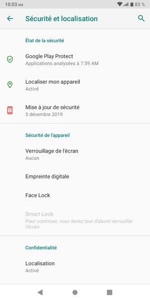 Sélectionnez Verrouillage de l'écran