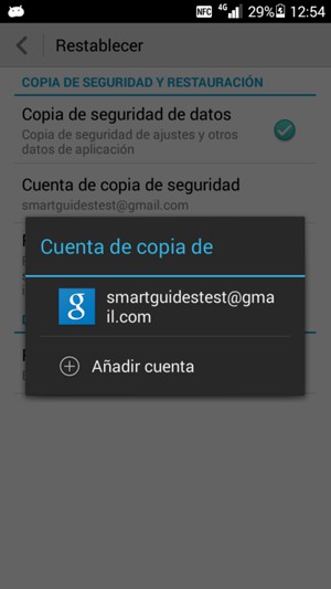 Seleccione su cuenta de copia de seguridad