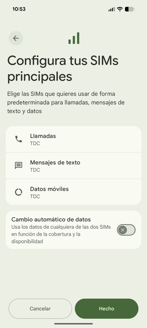 Seleccione la opciones deseada y seleccione Hecho