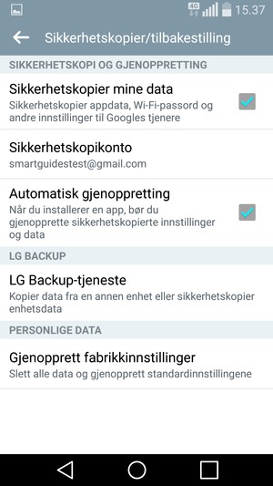 Velg Sikkerhetskopikonto