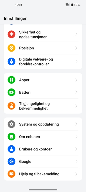 Bla til og velg System og oppdatering