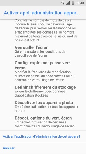 Faites défiler vers le bas et sélectionnez Activer l'application d'administration de cet appareil