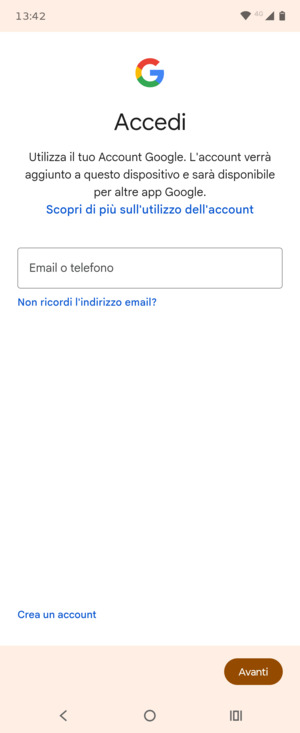 Inserisci il tuo indirizzo Gmail e seleziona Avanti