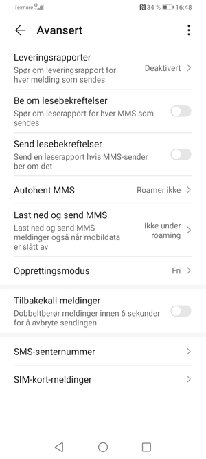 Velg SMS-senternummer