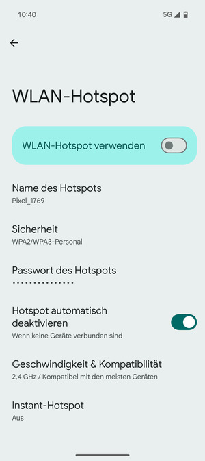 Wählen Sie Passwort des Hotspots