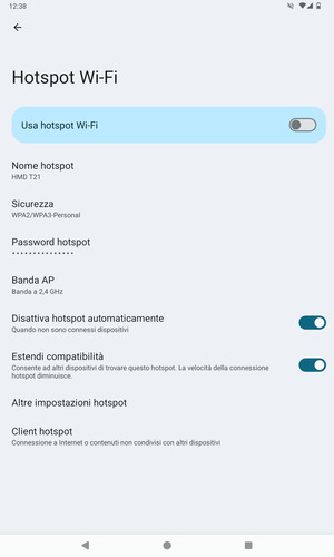 Seleziona Password hotspot