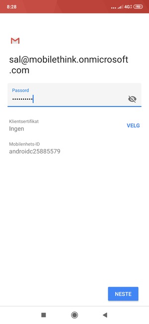 Skriv inn passord og velg NESTE