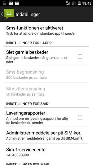 Vælg Sim 1-servicecenter