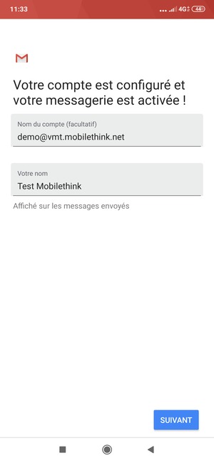 Donnez un nom à votre compte et saisissez votre nom. Sélectionnez SUIVANT