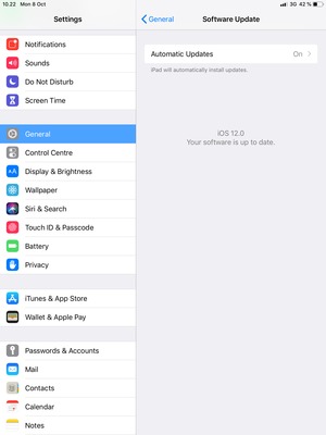 If your iPad is up to date, you will see the following screen