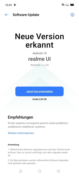 Falls Ihr Handy nicht aktualisiert ist, folgen Sie den Anweisungen auf dem Bildschirm.