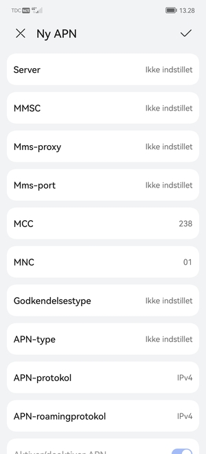 Scroll ned og indtast internet-oplysninger