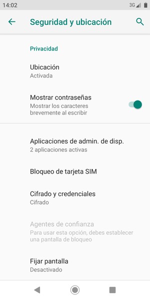 Seleccione Bloqueo de tarjeta SIM