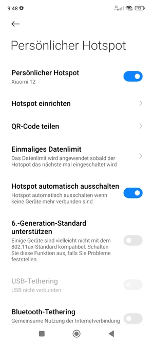 Ihr Handy ist jetzt für die Verwendung als Modem eingerichtet