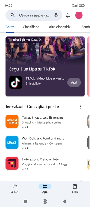 Seleziona la barra di ricerca