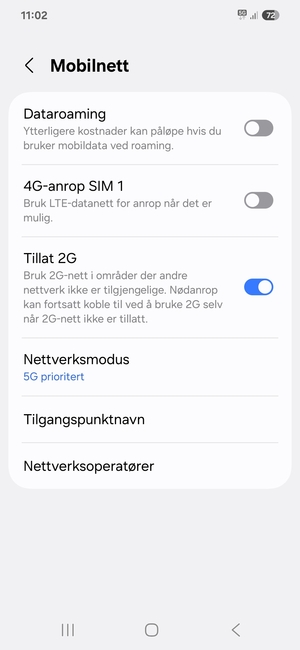 Velg Nettverksmodus