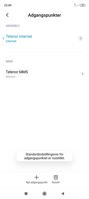 Din telefon vil nulstille til standard internet- og MMS-indstillinger