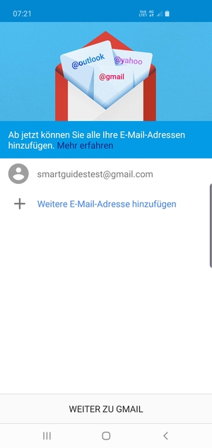 Wählen Sie WEITER ZU  GMAIL