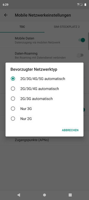 Wählen Sie die gewünschte Option
