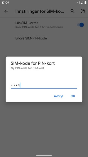 Skriv inn Ny PIN-kode for SIM-kort og velg OK