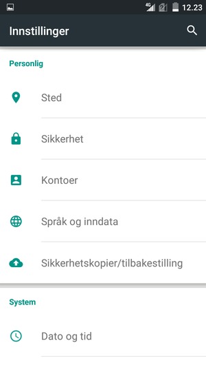 Bla til og velg Sikkerhet