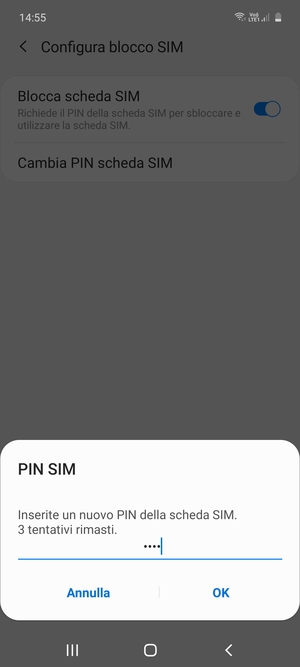 Inserisci Nuovo PIN della scheda SIM e seleziona OK