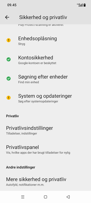 Scroll til og vælg Mere sikkerhed og privatliv