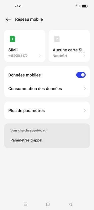 Sélectionnez SIM1 ou SIM2