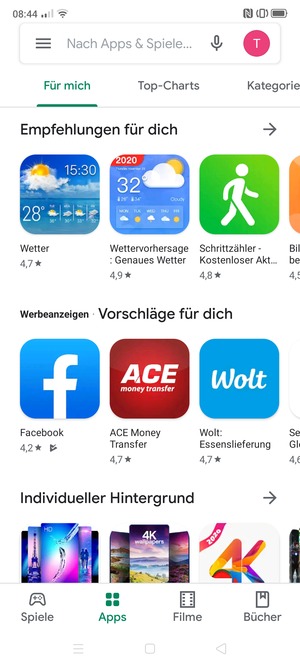 Wählen Sie die Suchleiste