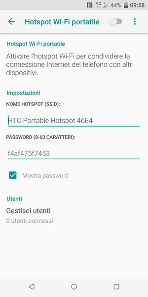 Inserisci una password dell'hotspot Wi-Fi di almeno 8 caratteri