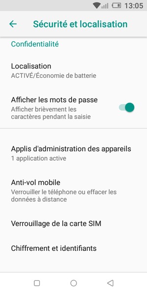 Faites défiler et sélectionnez Verrouillage de la carte SIM