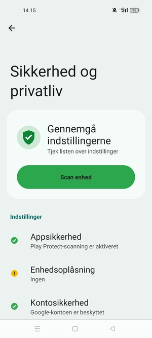 For at aktivere din skærmlås, gå til menuen Sikkerhed og privatliv og vælg Enhedsoplåsning