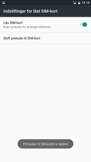 Din PIN-kode til SIM-kort er nu ændret