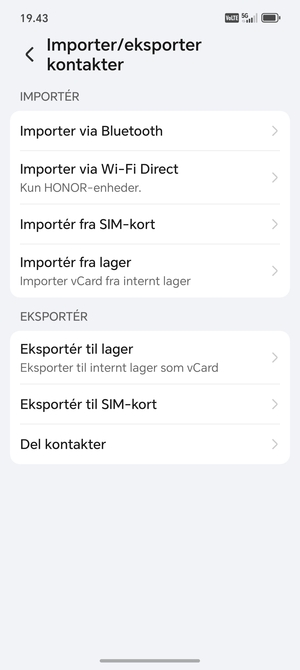 Vælg Importer fra SIM-kort