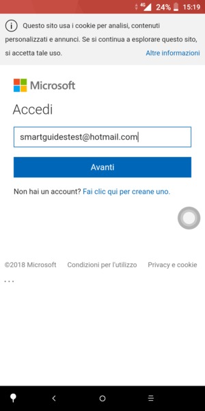 Inserisci il tuo indirizzo Hotmail e seleziona Avanti