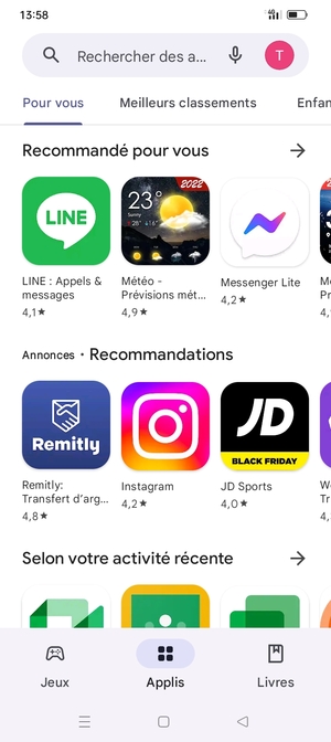 Sélectionnez la barre de Recherche