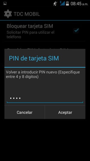 Confirme su nuevo PIN de tarjeta SIM y seleccione Aceptar