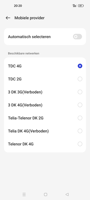 Selecteer een netwerkoperator uit de lijst