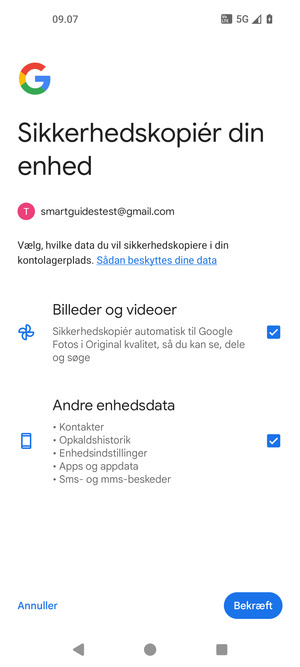 Vælg dine foretrukne muligheder og vælg Bekræft