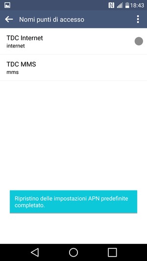 Le impostazioni del tuo telefono saranno ripristinate secondo le impostazioni internet e MMS predefinite