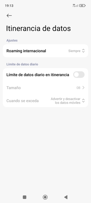 Seleccione Roaming internacional