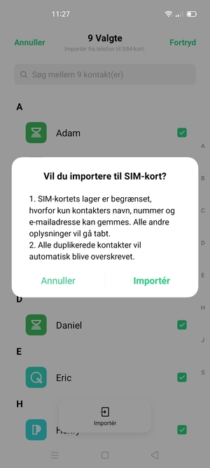 Vælg Importér