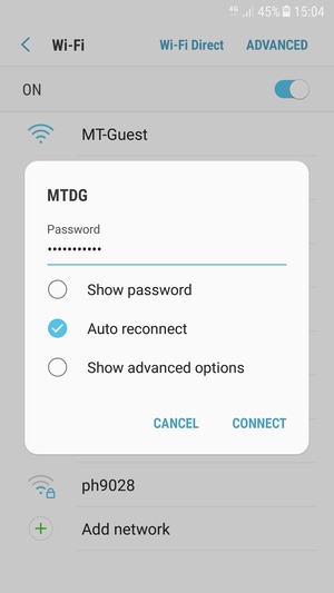 Enter the Wi-Fi password and select CONNECT