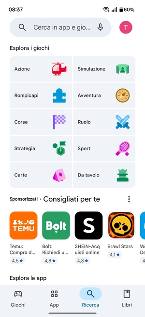 Seleziona la barra di ricerca