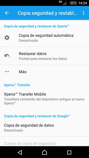 Seleccione Copia de seguridad de datos